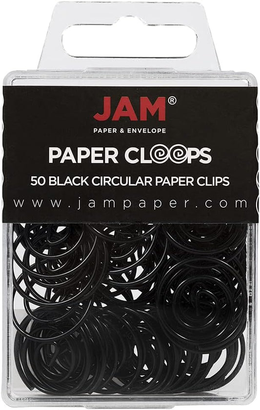 JAM PAPER Circular Paper Clips - Round Paperclips - Black - 50/Pack