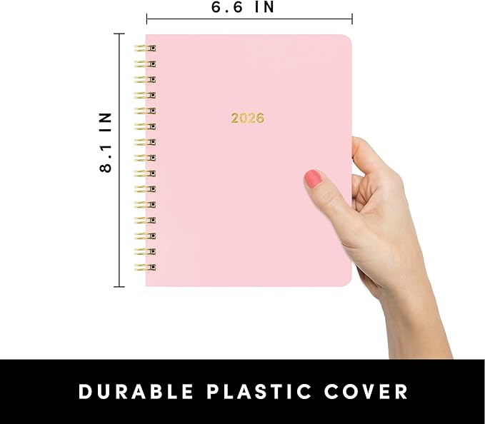 PAPERAGE 2026 Weekly & Monthly Planner, 12 Months (January 2026 - December 2026), 6.6 in x 8.1 in, Spiral Bound 2026 Planner with Weekly, Monthly & Yearly Views, Note Pages & Inner Pocket – Blush