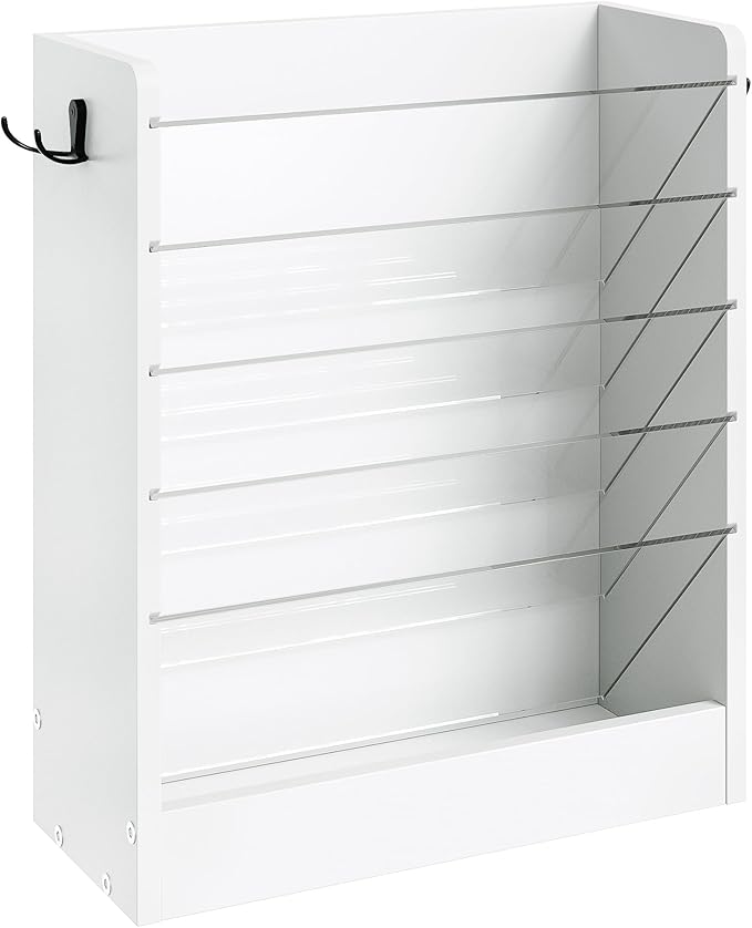 Wall File Holder, 6-Tier File Organizer, Office Supplies Storage Rack, Versatile Desktop Organizer, with Detachable Shelves, with Side Hooks, for Living Room, Study, Home Office, White MWJ02WB