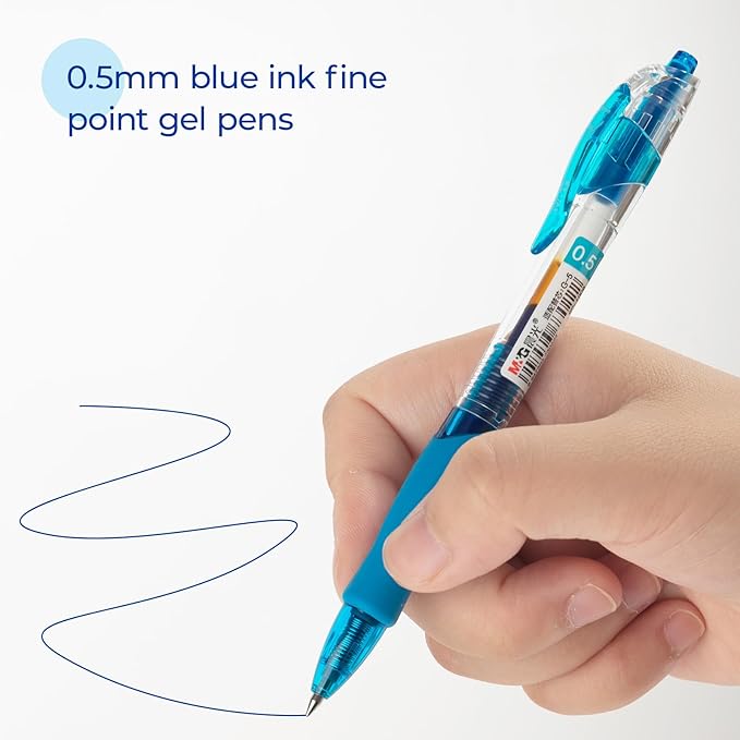 M&G 12Pcs Gel Pens, 0.5mm Blue Ink Gel Pens Fine Point, Quick Dry Gel Ink Pens Bulk Smooth Writing with Soft Anti-Slip Grip Retractable Design for Journaling Coloring Office Supplies School Women Men