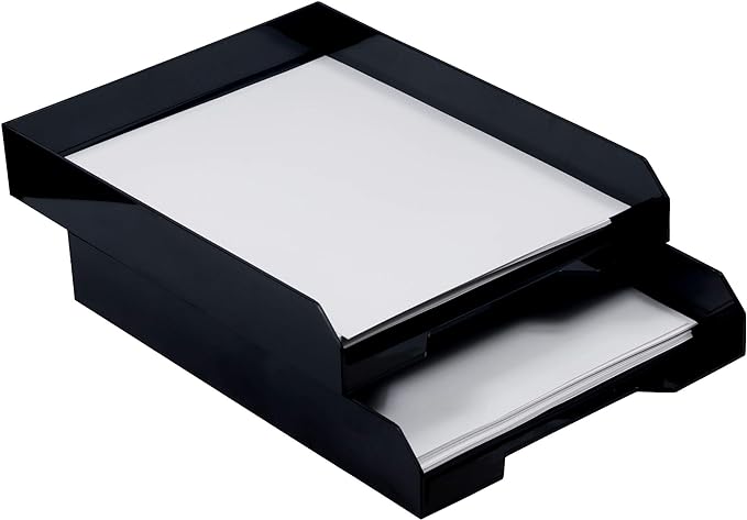 JAM PAPER Stackable Paper Trays - Black - Desktop Document, Letter, & File Organizer Tray - 2/Pack