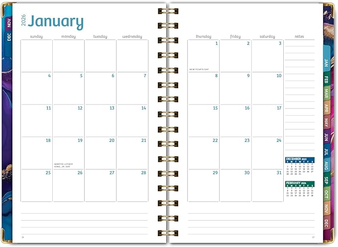 HARDCOVER 2026 Planner, 5.5"x8": 14 Months (November 2025 - December 2026), Daily Weekly Monthly Planner, Yearly Agenda, Bookmark, Pocket Folder and Sticky Note Set (Pink Purple Marble)