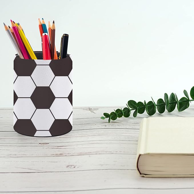 Soccer Ball Pen Holder Pencil Organizer Cute Pencil Cup Desk Decor Makeup Brush Holder Dice Cup PU Multifunctional Office Suppliesfor Home Classroom School