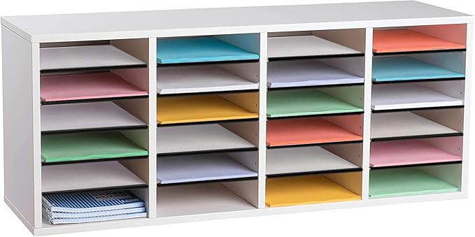 AdirOffice Wooden Adjustable Literature Organizer, 24 Compartment Office Mailbox, or Classroom Literature Organizer, White