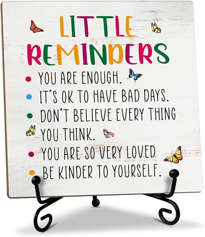 Mental Health Gift for Women Wood Sign with Stand - Little Reminder, Inspirational Gifts Motivational Gifts for Women Sister Coworker, Home Office Positive Decor Table Centerpiece Desk Plaque -38