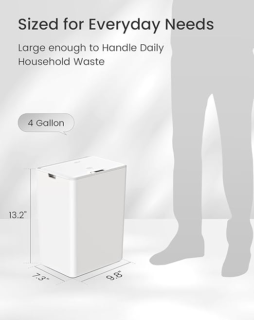 Cesun 4 Gallon Bathroom Trash Can with Lid, Small Automatic Trash Can, Touchless Motion Sensor Garbage Can, White Plastic Waste Basket for Bathroom, Bedroom, Toilet, Office, Rv