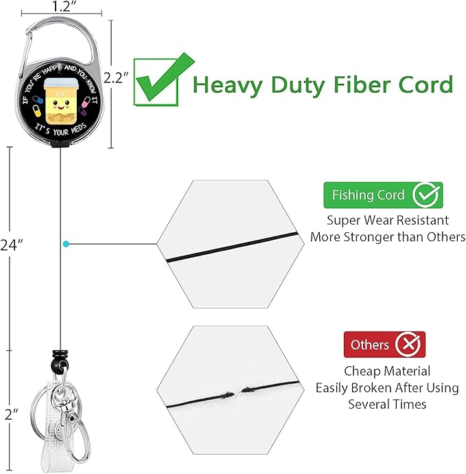 Gctriki Pharmacy Badge Reel Retractable Heavy Duty with 360°Swivel Carabiner Belt Clip, Cute Pharmacist Chill ID Holder, Nurses Teachers Students Retractable Keychain Name Badge Clip Nurses Gifts