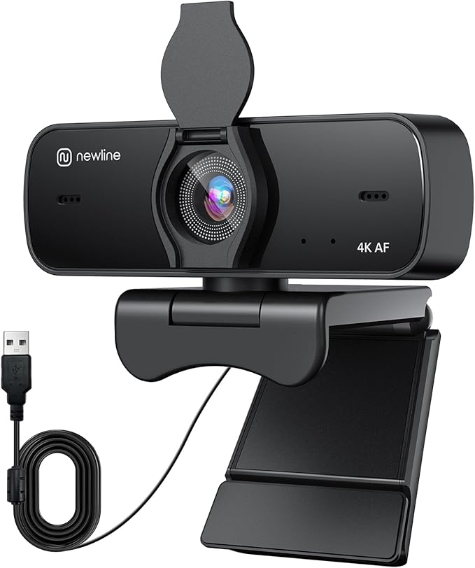 N newline 4K Webcam for PC, 4K UHD USB Webcam with Microphone, New Upgraded Auto Focus, Low Distortion, Privacy Cover, PC Camera for Zoom, Skype, Teams, Laptop, Conferencing, Calling, NewEye 60s