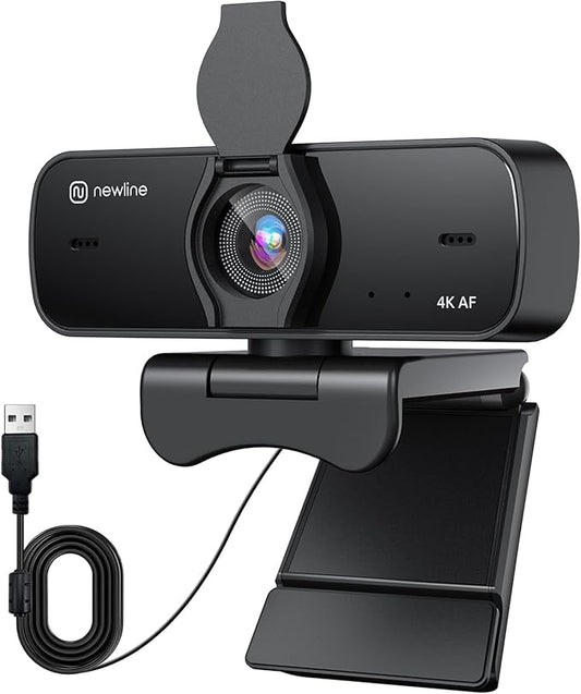 N newline 4K Webcam for PC, 4K UHD USB Webcam with Microphone, New Upgraded Auto Focus, Low Distortion, Privacy Cover, PC Camera for Zoom, Skype, Teams, Laptop, Conferencing, Calling, NewEye 60s