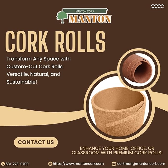 Manton Cork Premium Cork Roll - 4' x 10' x 3/8", 100% Natural Facing Grade Material for Bulletin Boards, Decorative Photo and Message Push Pin Displays - Perfect for Home, School, and Office