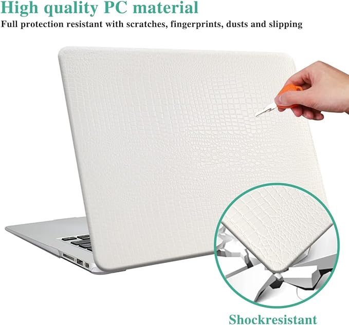 DTangLsm Compatible for MacBook Air 13.6 inch Case 2022 2023 2024 Release M3 A3113 M2 A2681 with Touch ID, Crocodile Leather Hard Shell Vegan Alligator Cover Snake Skin Case & Keyboard Cover, White