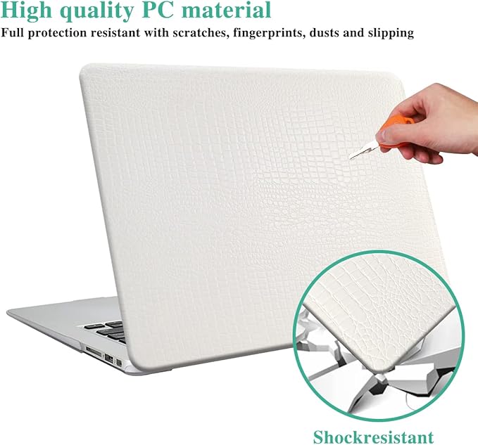 DTangLsm Compatible with MacBook Air 15 inch Case 2025 2024 2023 M4 M3 M2 A3241 A3114 A2941, Crocodile Skin Alligator PU Leather Hard Shell Cover for Mac Book Air 15 M4 Case and Keyboard Cover, White