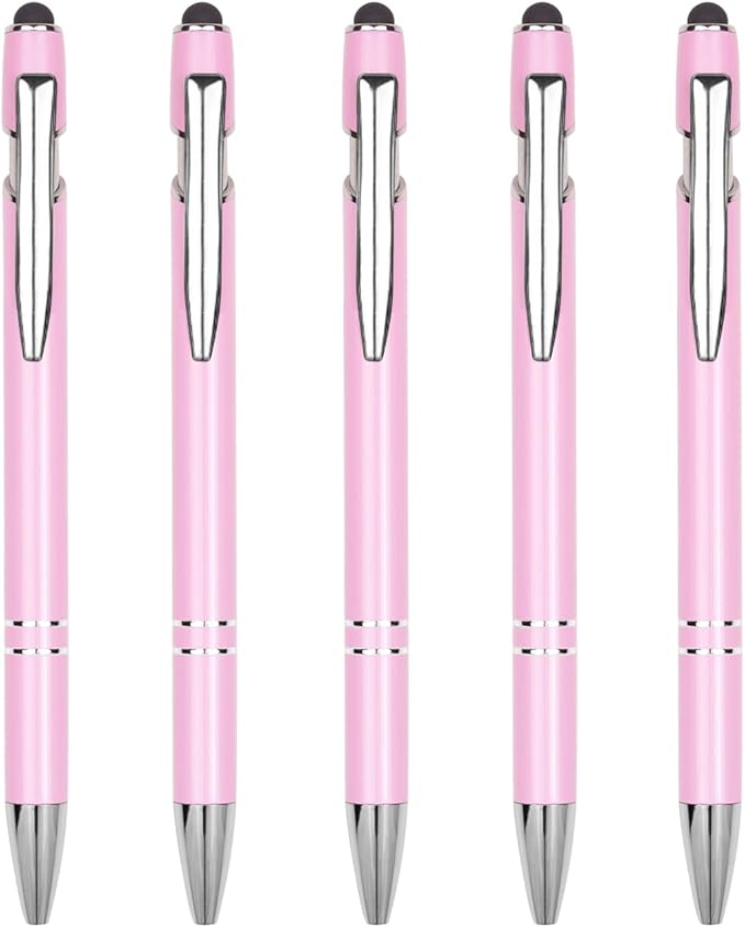 Ballpoint Pen Metal Soft Stylus Pen for Touch Screens，Retractable Tactile Turn Pen，Bulk Pens for Gifts Office Essentials，Medium Point，Black Ink (5 Pink)