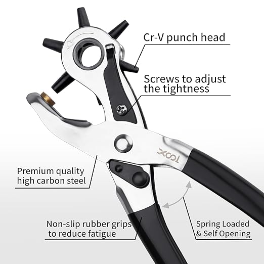 XOOL Belt Hole Puncher for Leather, Precision Multi-Size Leather Hole Punch for Watch Bands, Straps, Collars, Saddles, Shoes, Fabric, DIY Home, Craft Projects
