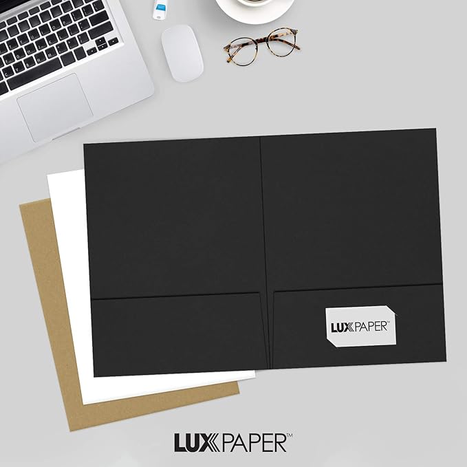 LUXPaper 9" x 12" Presentation Folders | Two Pocket | Midnight Black | 100lb. Cover | 10 Qty