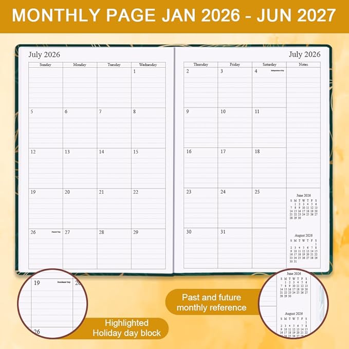 Planner 2026-2027 - 18 Months (Jan 2026 - Jun 2027) Agenda Planner 5.8" x 8.5", 2026-2027 Weekly & Monthly Planners with Hard Cover, Leaf