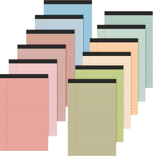 Lincia 12 Pcs 12 Pcs 5" x 8" Small Legal Pads Colored Lined Note Pads Narrow Ruled Writing Notepads 50 Sheets Per Micro Paper Notebook Lined and Perforated for College Office Supplies (Earthy Colors)