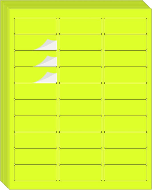 STARLIBOO 1" x 2-5/8" Address Labels- Neon Color Fluorescent Mailing Labels Stickers for Laser/Ink Jet Printer 8.5"×11"- Fluorescent Yellow