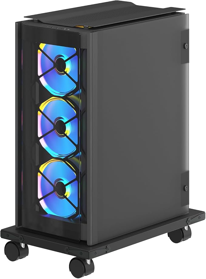 HOOBRO Mobile PC Stand, Ventilated Computer Tower Stand, PC Tower Holder with 4 Caster Wheels, CPU Holder Under Desk Fits Most Computer Host, for Office, Gamers, Black BB46CJ01