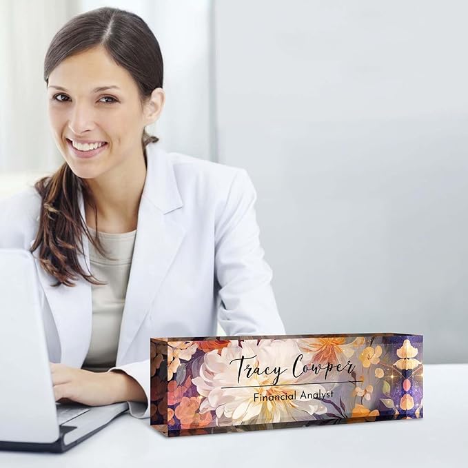 Desk Name Plate Personalized, Custom Name Plate for Desk, Acrylic Desktop Accessories, Office Gift & Decor for Women Men, Teacher Nurse Boss Employee Appreciation Gifts