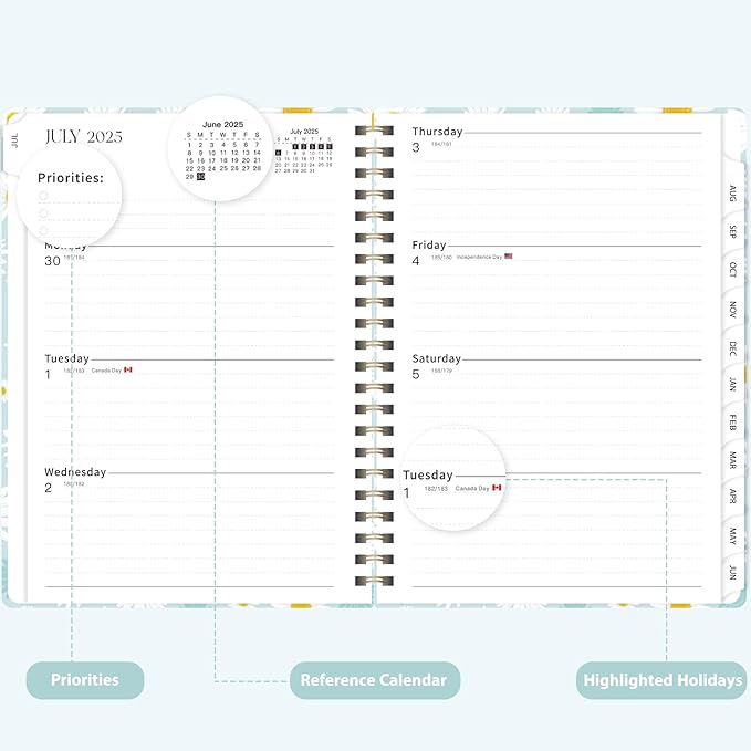 Planner 2025-2026 for Women & Men, Weekly and Monthly Calendar Notebook (July 2025 - June 2026), Hardcover Spiral Bound School Teacher Student Planner with Tabs, Inner Pocket, A5 (6.3" x 8.5")