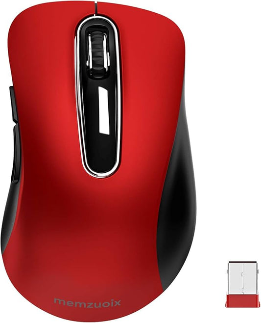 memzuoix 2.4G Wireless Mouse, 1400 DPI Mobile Optical Cordless Mouse with USB Receiver, Portable Computer Mice for Laptop, PC, Desktop, MacBook, 5 Buttons, Red