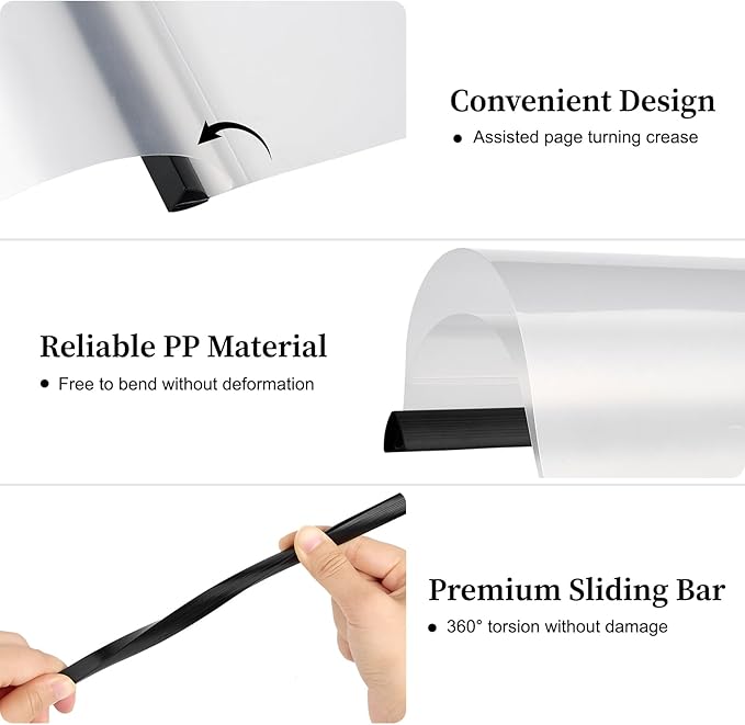 JOERSH 20Pcs Clear Report Covers with Sliding Bar, 40 Sheet Capacity Plastic Binder Paper Protector, Report Folders with Clear Cover for Resume File Documents, Black