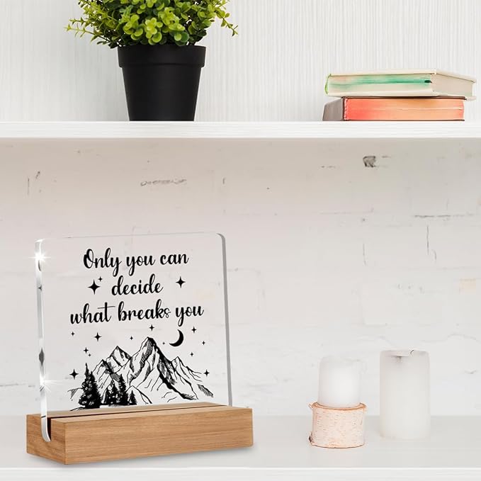 Acotar Gifts for Women Men, Inspirational Gifts for Book Lovers, Bookworms, Nerds, Readers, Book Merch Gift, Only You Can Decide What Breaks You Acrylic Plaque Desk Signs Decor 4 × 4 Inches