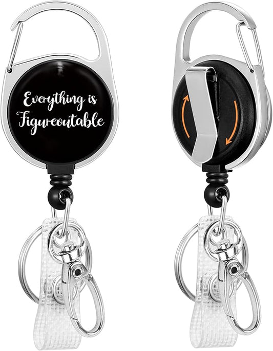 Gctriki Motivational Badge Reel Retractable with Carabiner Clip, Inspirational Work ID Holder Retractable Clip, Cute Nurse Teacher ID Card Holder Badge Keychain, Everything is Figureoutable
