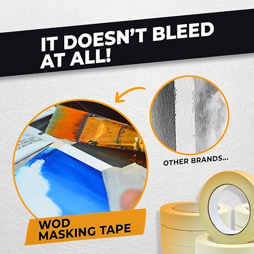 WOD MT5 Utility Grade Masking Tape, 1/4 inch x 60 yds. for Home or Office air-Dry Painting, Labeling, & Packing. Leaves no Residue