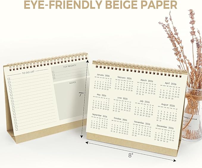 SKYDUE Desk Calendar 2025-2026, July 2025 – December 2026, 8.3" x 6.3", Black Minimalist Style, Eye-Care Paper, Double-Wire Binding, To-Do & Notes Sections, with 280 Planner Stickers