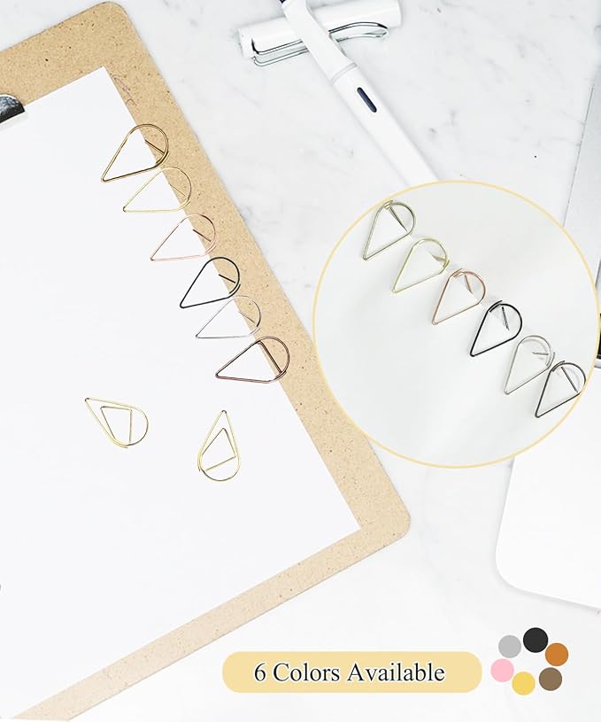 200 Pcs Teardrop Paper Clips Bulk,Stainless Steel Rust-Resistant Paperclips for Wedding Invitations, 3X Stronger Hold with Mirror Polish (Silver + Black, 1inch)