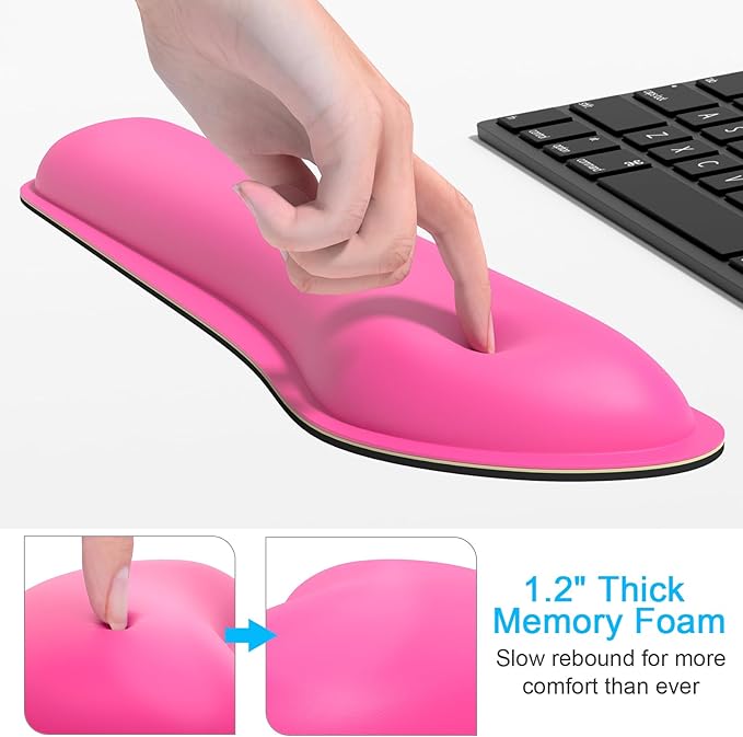 Dapesuom Keyboard Wrist Rest Set, Cute PU Leather Wrist Cushion for Computer Keyboard and Mousepad, Memory Foam Mouse Pad Rests Support with Non-Slip Base for Typing Pain Relief, Laptop, Hot Pink