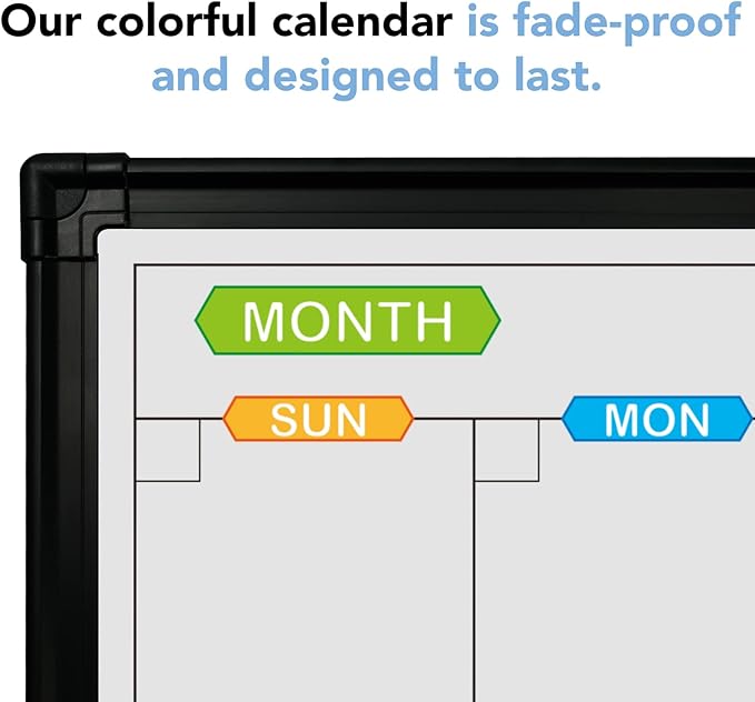 JILoffice Magnetic Calendar Whiteboard & Bulletin Corkboard Combination, Combo Board 28 x 20 Inch, Black Aluminum Frame Wall Mounted Board for Office Home and School with 10 Push Pins