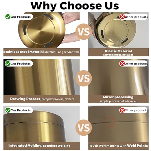 10 L/3 Gallen,Gold Small Trash Can for Bathroom,Brushed Stainless Steel Garbage Can with Flipping Lid,for Bathroom,Living Room,Bedroom,Hotel,Conference Room(Gold)