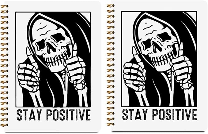 2 Pcs Funny Goth Skull Spiral Notebook, Gothic Skeleton Journaling Notebooks Goth Accessories Gifts for Women Teacher Note Books Journals for Writing Hardcover Notebook Office College Supplies