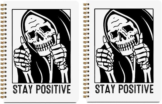 2 Pcs Funny Goth Skull Spiral Notebook, Gothic Skeleton Journaling Notebooks Goth Accessories Gifts for Women Teacher Note Books Journals for Writing Hardcover Notebook Office College Supplies