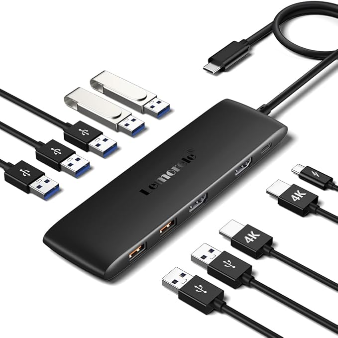 Lemorele 10 -in-1 USB C Docking Station for Laptop Dell Mac HP Lenovo, 10Gbps USB C Hub with 2 HDMI 4K, 4*USB 3.1 10Gbps Data Port, 100W PD Charging, 3 USB 2.0 for Keybord, Mouse
