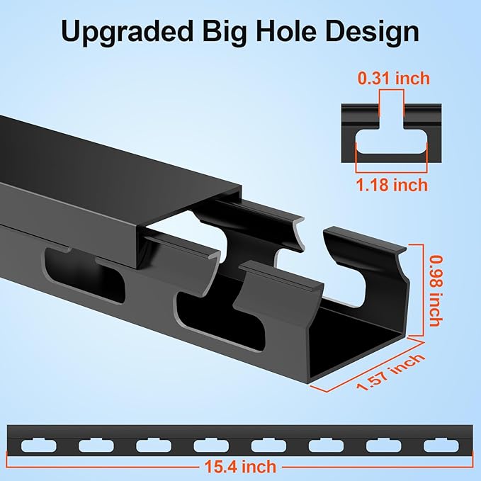 Updated Big Hole Cable Raceway,31 (2X15.4) Inch Open Slot Cable Management Under Desk Kit,Wire Covers for Desk,Cord Hider Cable Organizer for Hiding Computer,TV,Network