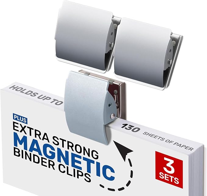 Extra Strong Magnetic Binder Clips, Set of 3 Large Silver Clips for Fridge, Office, and Home Use