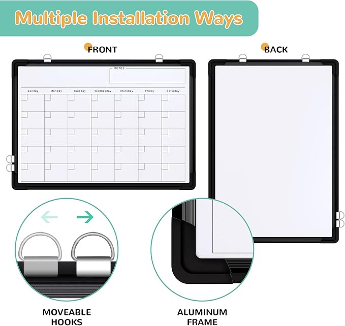 Small Monthly Calendar Dry Erase Whiteboard for Wall, 16in x 12in Magnetic Dry Erase Board, Hanging Double-Sided White Board, Portable Board for Drawing, Kitchen, Planning, Memo, School, Home, Office