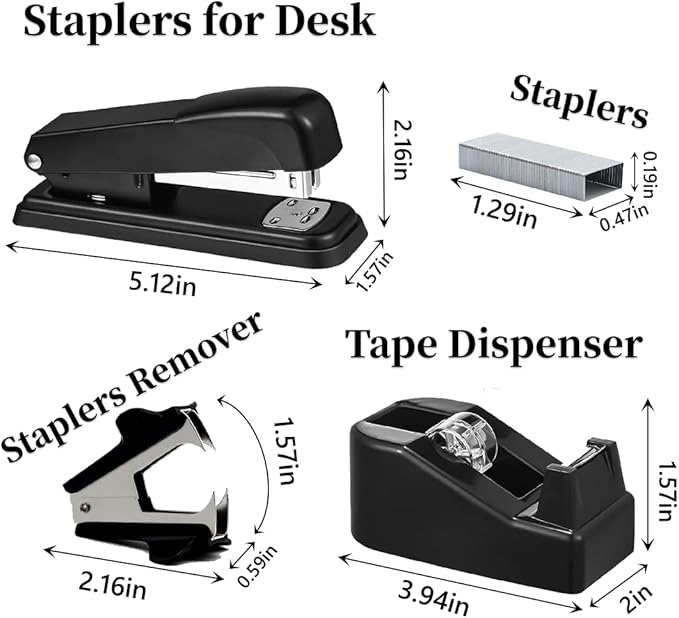 Black Office Supplies, Black Desk Accessories, Stapler and Tape Dispenser Set for Women, Office Gift for Women, Boss Lady, Office Lady, Coworkers, Office Clerks
