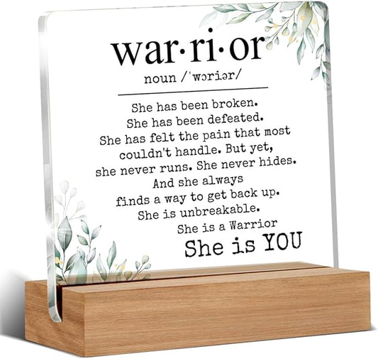 Inspirational Cancer Survivor Gifts for Women Mom, Breast Cancer Gifts for Woman, Warrior is You Home Decorative Signs Plaque for Desk