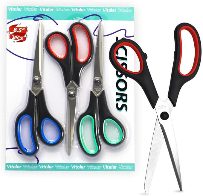 Vitoler Scissors All Purpose Heavy Duty,8.5" Kitchen Scissor for Food,Sewing Fabric Cutting, Right/Left Handed scissors for school