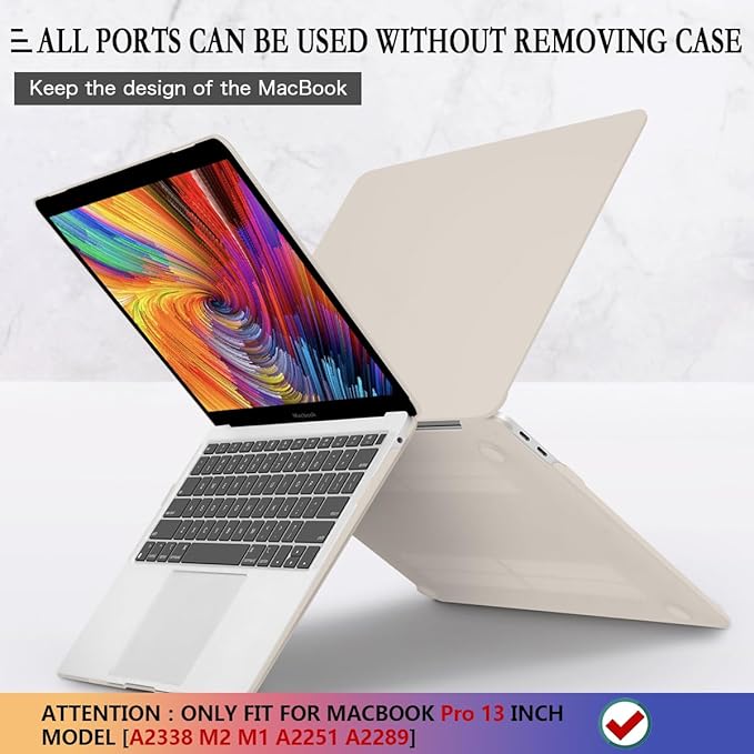 CISSOOK Beige Case for MacBook Pro 13 Inch 2023 2022 2021 2020 Release Model M2 Chip A2338 M1 A2251 A2289 Touch Bar Touch ID, Plastic Hard Shell Case with Keyboard Cover for Pro 13" 2020-2022, Stone