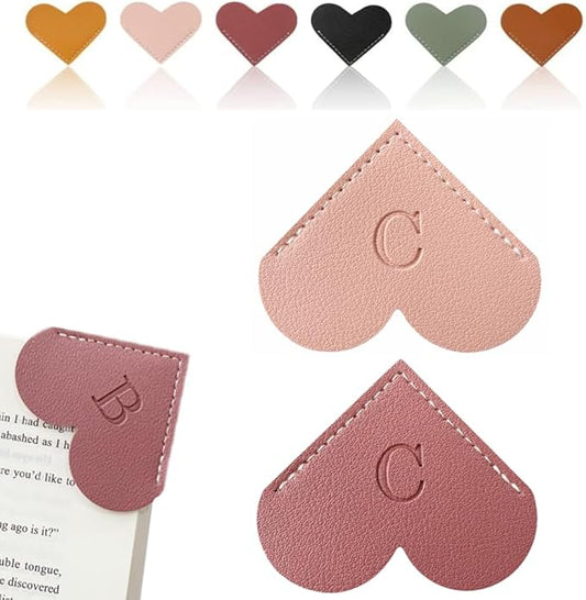 Personalized Leather Heart Bookmark, 26 Letters Customized Corner Book Mark for Reading Women, Book Marker with Initials，Cute Gifts (Light Pink+Deep Pink, C)