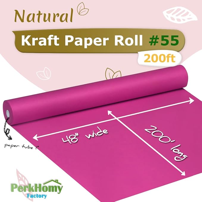 PerkHomy 48" x 2,400" (200') Rose Red Kraft Paper Roll for Craft Bulletin Board Paper Art Table Covering Crafting Gift Wrapping Bouquet Packing Parcel 80GSM 55LB (Rose Red, 48" x 200')