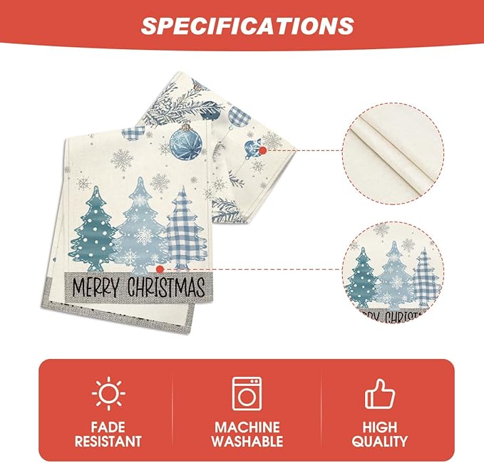 Artoid Mode Blue Pine Trees Merry Christmas Table Runner, Winter Xmas Holiday Kitchen Dining Table Decoration for Home Party Decor 13x72 Inch