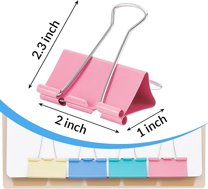 2 Inch 32 Pack Extra Large Binder Clips, Assorted Colors, Colored Jumbo Paper Clips, Big Paper Clamps, Binder Clips Large Size for Home, School and Office Supplies