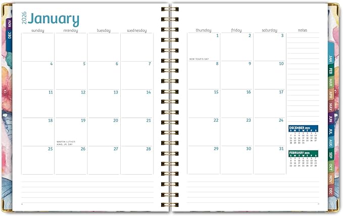 HARDCOVER 2026 Planner, 8.5"x11": 14 Months (November 2025 - December 2026), Daily Weekly Monthly Planner, Yearly Agenda, Bookmark, Pocket Folder and Sticky Note Set (Watercolor Butterflies)